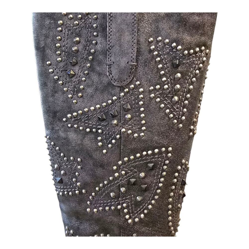Frye & Co. Womens Tall Phoenix Distressed Studded Boots Size 6M Pewter Festival - Picture 4 of 10